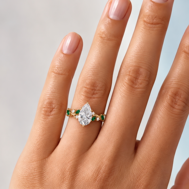 Gold engagement ring on woman&