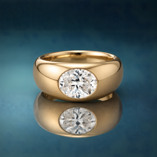 Gold solitaire engagement ring wide band