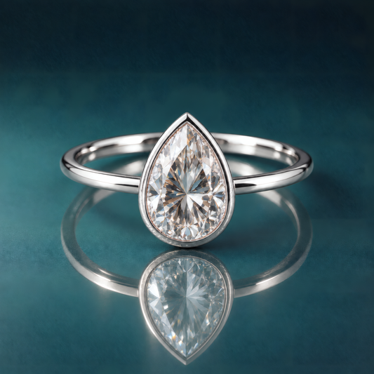 Pear-shaped bezel solitaire engagement ring white gold