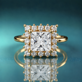 Gold princess halo engagement ring