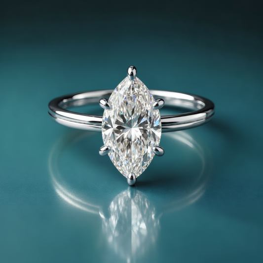 Delicate white gold marquise diamond solitaire engagement ring