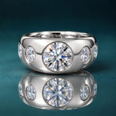white gold 5-stone engagement ring with large round diamonds. Wide engagement ring.