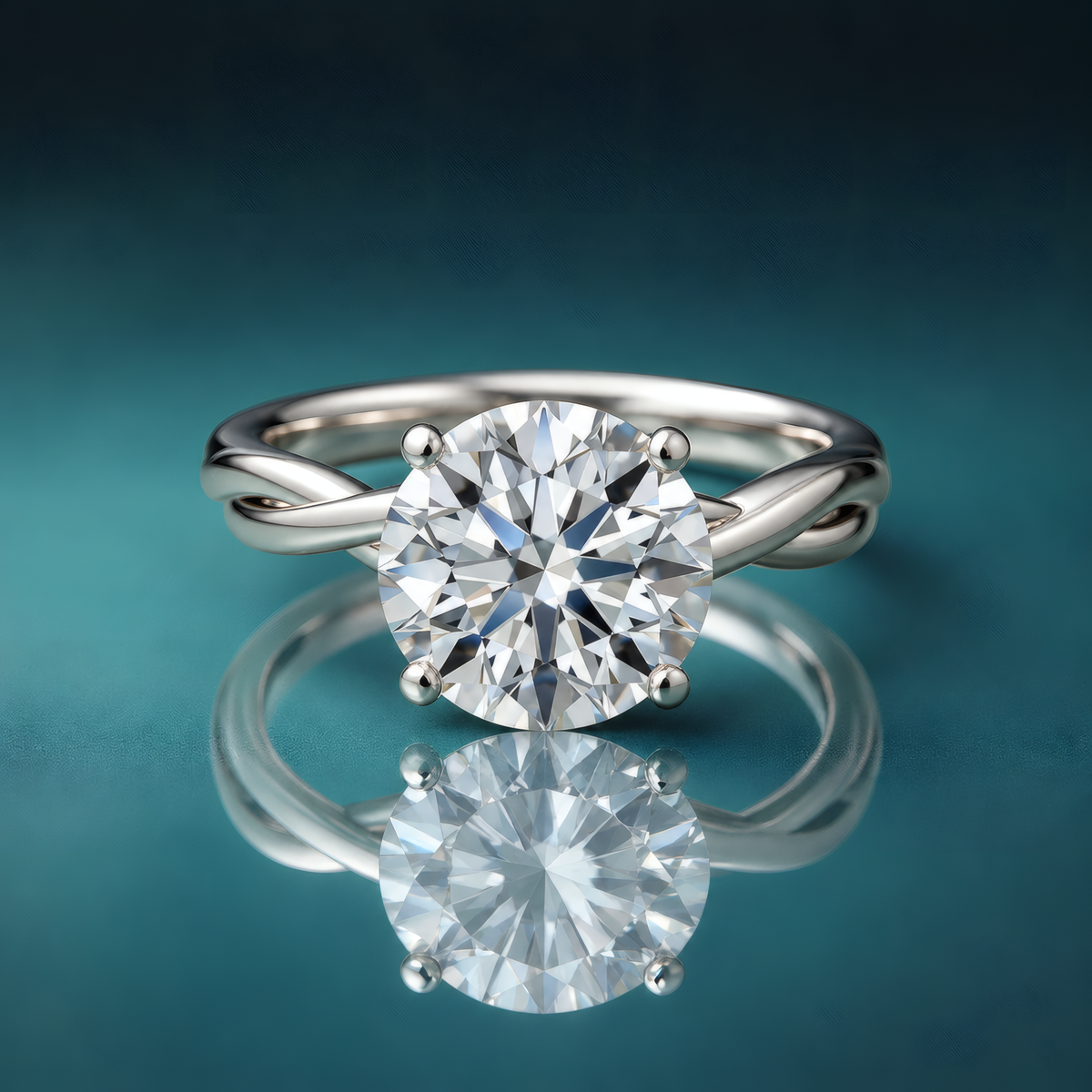White gold solitaire engagement ring with a twisted shank