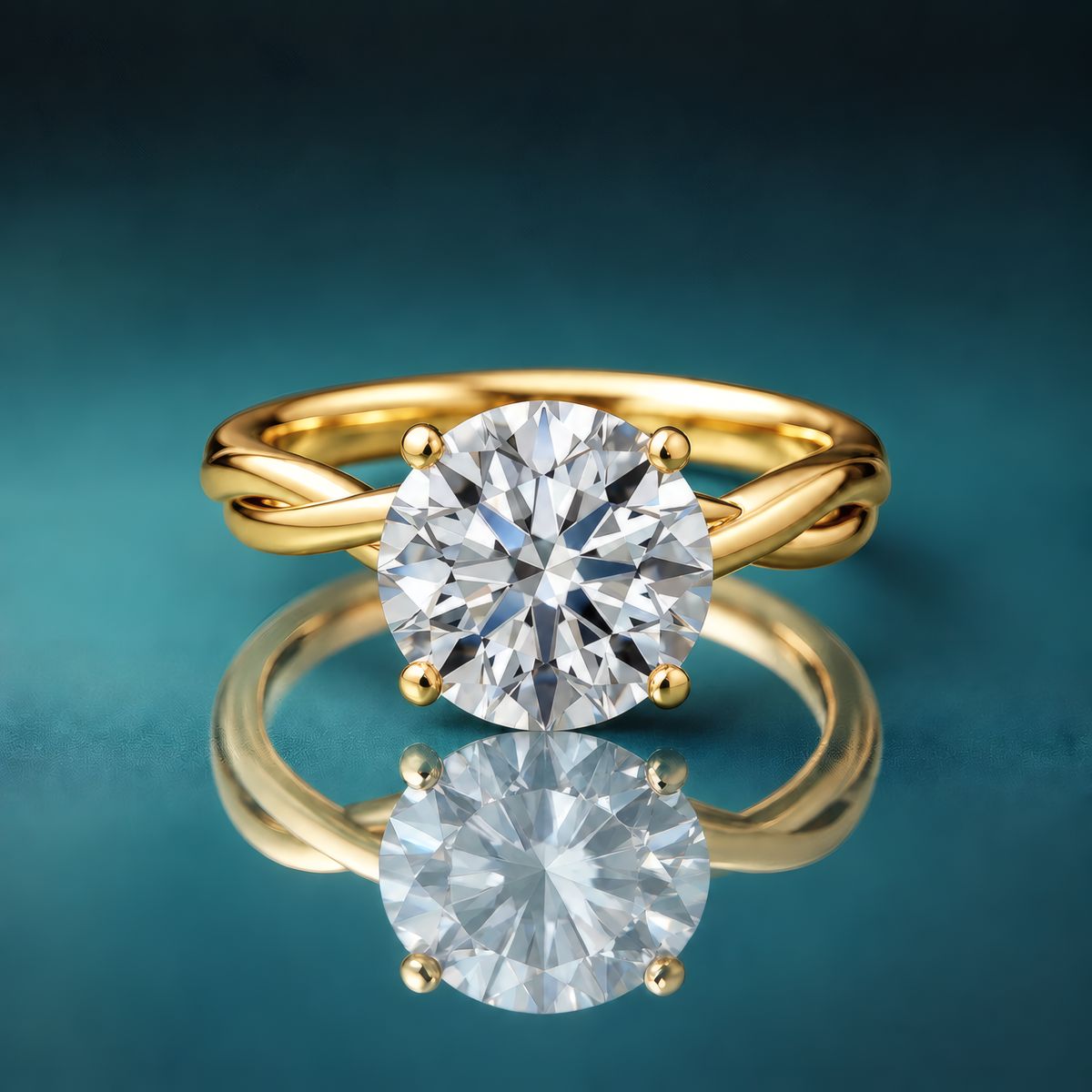 Gold solitaire engagement ring with a twisted shank