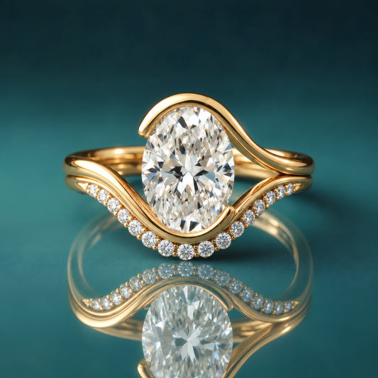 Gold bypass oval engagement ring unique engagement ring