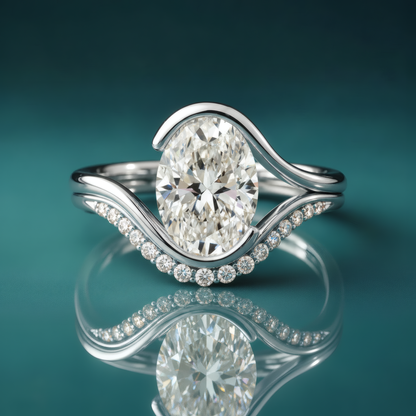 White gold bypass oval engagement ring unique engagement ring