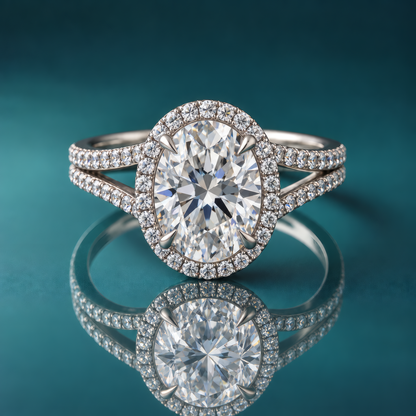 Gold Oval Engagement Ring With Split Shank and Side Diamonds