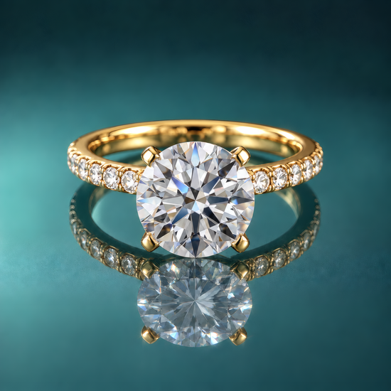 Gold solitaire engagement ring with side diamonds