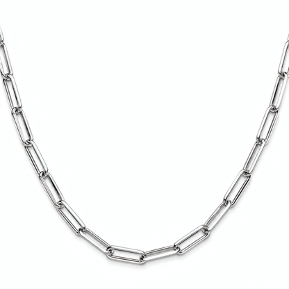 Bold 18" 4.4mm sterling silver diamond-cut paperclip chain on a white background.