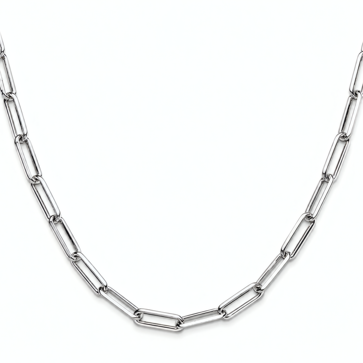 Bold 18" 4.4mm sterling silver diamond-cut paperclip chain on a white background.