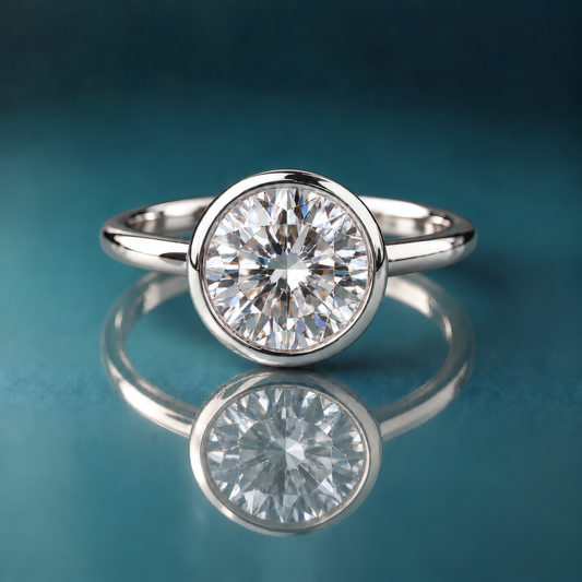White gold bezel solitaire round diamond engagement ring