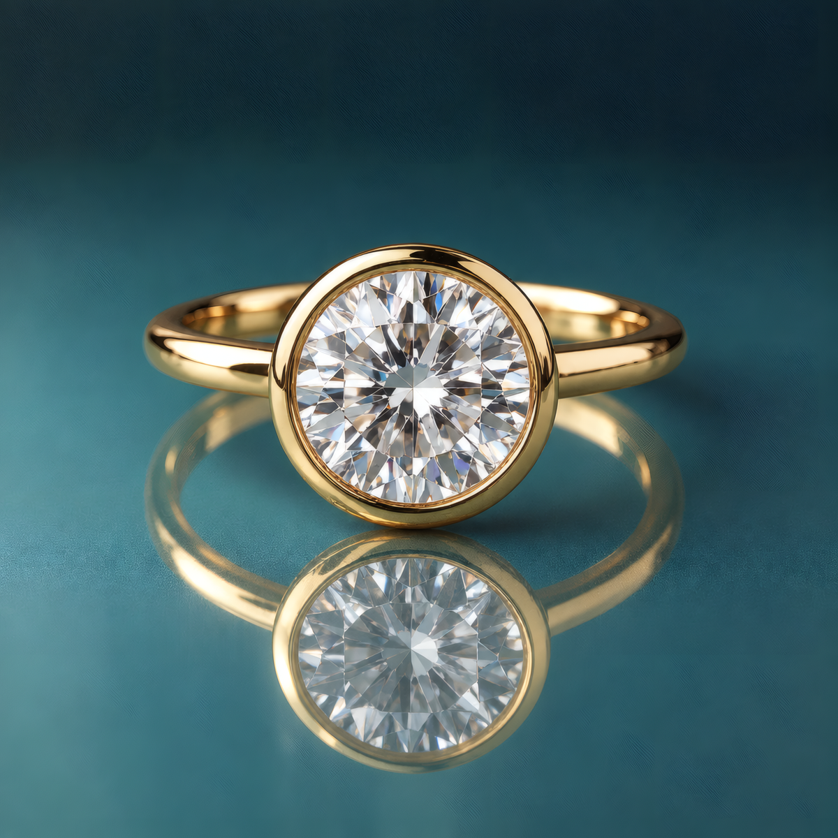 Gold bezel solitaire round diamond engagement ring